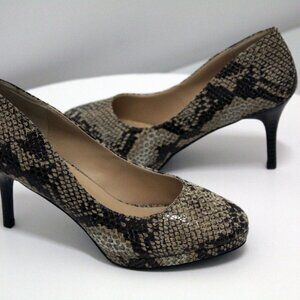 Left & Right Snake Print High Heel Pumps, Size 7.5B